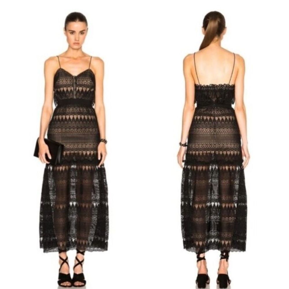 NWT Self Portrait Black Teardrop Guipure Lace Maxi Dress Sz 6 (Runs small!)